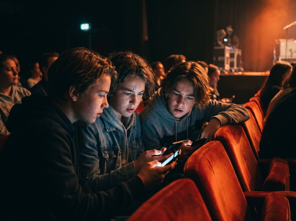 Leerlingen doen tijdens de voorstelling mee via hun telefoon